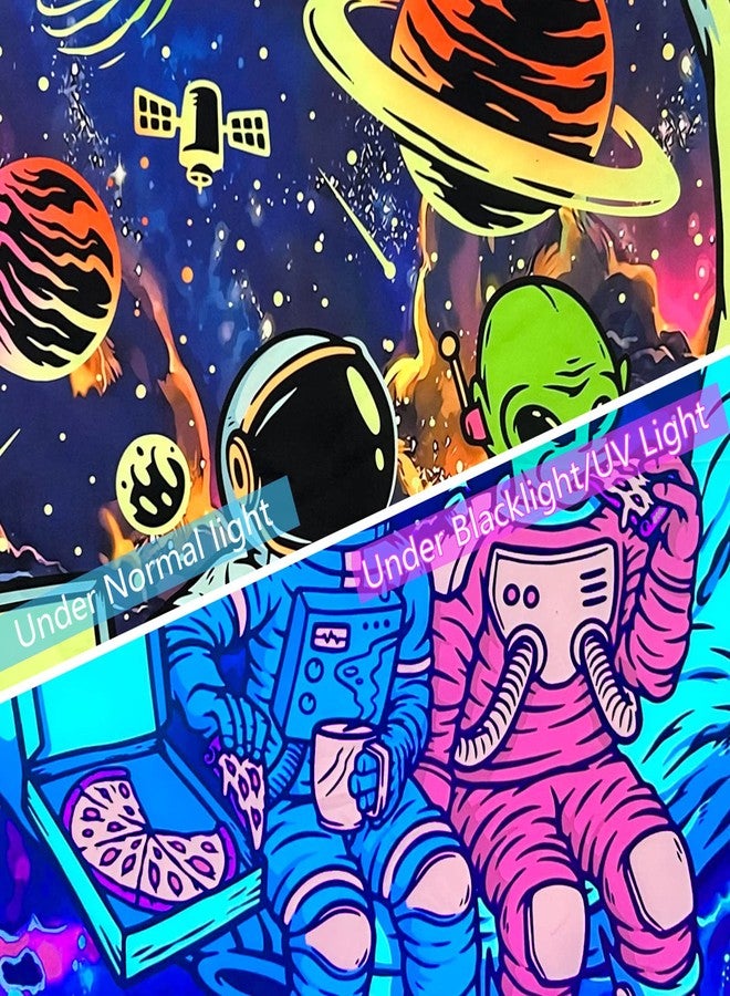PSYHILAR Astronaut Black Light Tapestry for Men, Blacklight Alien Poster for Teens Boys, Funny Neon Galaxy Wall Tapestry (59 x 51 Inches) - Image 4